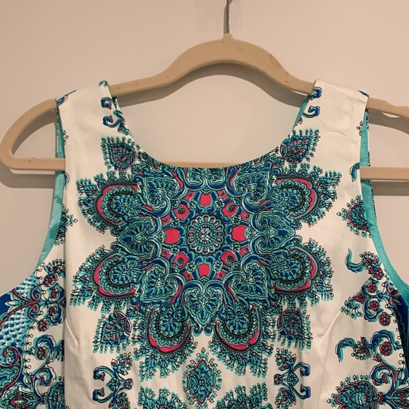 Women’s London Times Sleeveless Teal and Pink Patterned Dress - Size 10 - Picture 2 of 10